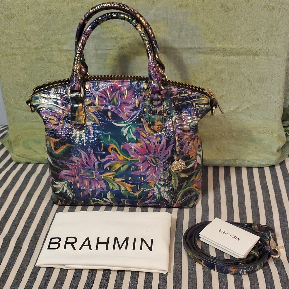 Brahmin Purple and Blue Floral Satchel